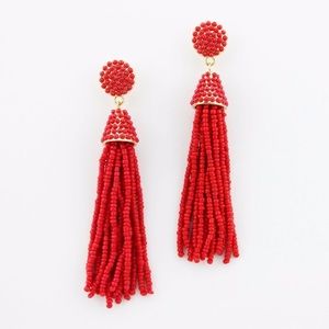 Red Acrylic Beaded Tassel Earrings